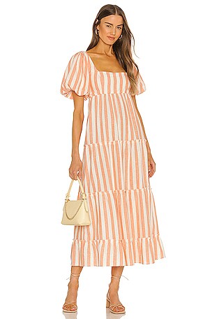 Show Me Your Mumu Linds Midi Dress in Dreamsicle Stripe | REVOLVE