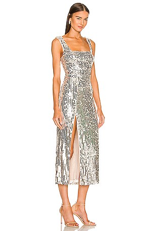 Show Me Your Mumu Eden Midi Dress in Metallic Silver