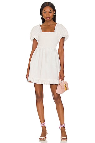 Show Me Your Mumu Colvin Mini Dress in White Linen | REVOLVE
