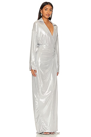 Show Me Your Mumu Clara Maxi Dress in Metallic Silver