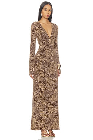 Show Me Your Mumu Lopez Dress in Brown,Metallic Gold