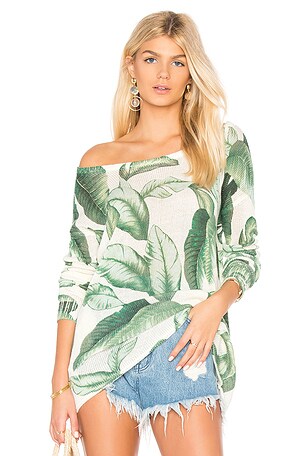 Show Me outlet Your Mumu Ryan Rene Palm Leaf Tropical Knit Sweater. Size Medium.