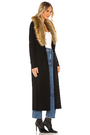 Show Me Your Mumu Lombardi Long Cardigan With Faux Fur Trim in Black