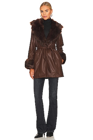 Show Me Your Mumu Penny Lane Faux Leather Jacket in Brown
