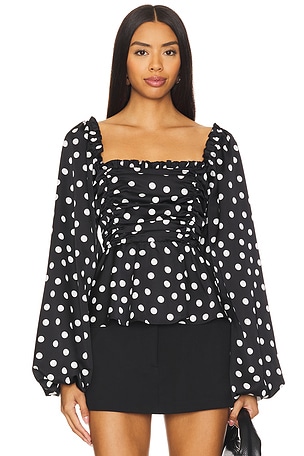 CAROLINE CONSTAS Puff Sleeve Smocked Top in Black Large Floral REVOLVE