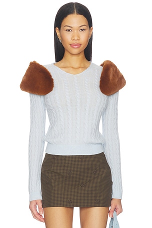Faux Fur Collar Cable Knit Top Shushu/Tong