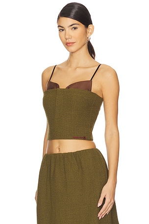 Shushu/Tong Double Bow Corset Straps Top in Olive