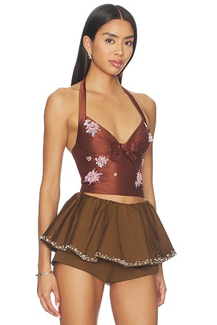 Shushu/Tong Halter Bow Tie Cami Top in Brown