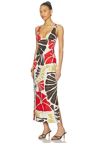 SIR. Julietta Balconette Midi Dress in Cream, Brown. Size 2 / M. Also