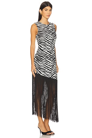 SIMONMILLER Casablanca Fringe Dress in Black,White