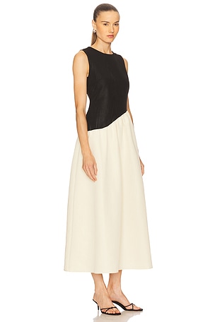 SIMONMILLER Laurel Moire Midi Dress in Black,Ivory. Size XS. Also