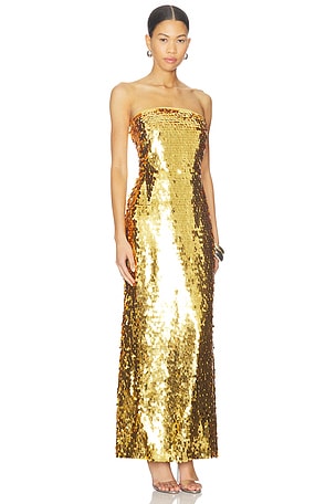 SIMONMILLER Sculpty Strapless Sequin Dress in Metallic Gold, yellow