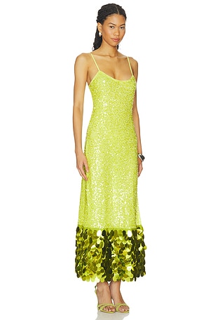 SIMONMILLER Imogen Sequin Midi Dress in Green