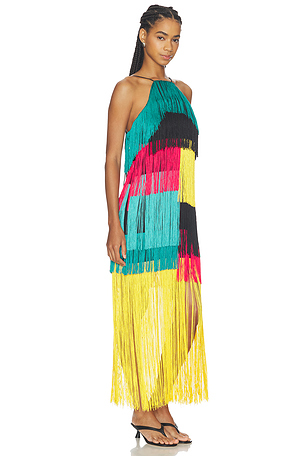SIMONMILLER Drea Fringe Dress in Vibrant Multi Fringe. Size XL. Also