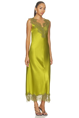 SIMONMILLER Bea Satin Lace Midi Dress in Green