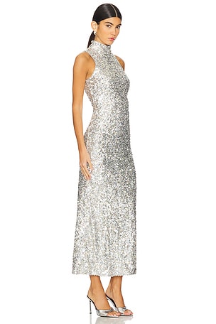 SIMONMILLER Sculpty Sleeveless Sequin Dress in Metallic Silver