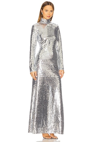 SIMONMILLER Sculpty Sequin Dress in Metallic Silver