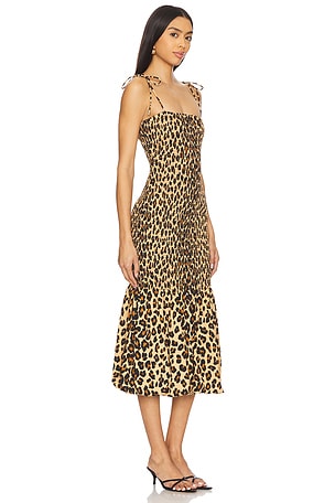 SIMONMILLER Canto Smocked Poplin Dress in Brown