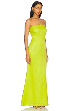 SIMONMILLER Sculpty Strapless Satin Dress in Yellow,Green