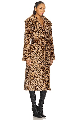 SIMONMILLER Jones Faux Fur Wrap Coat in Brick. Size XS. Also