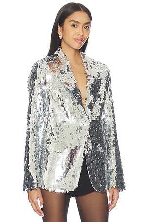 SIMONMILLER Leon Sequin Blazer in Metallic Silver, grey. Size XS. Also