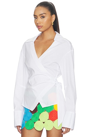 SIMONMILLER Anya Poplin Wrap Top in White. Size M. Also