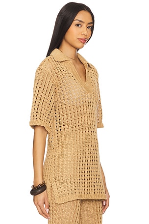 SIMONMILLER Brisas Crochet Polo Top in Tan