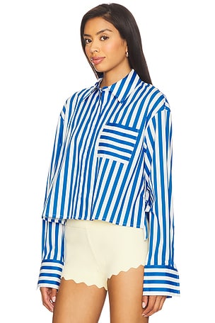 SIMONMILLER Ayre Cropped Poplin Top in Blue