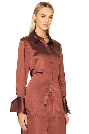 SIMONMILLER Loch Satin Button Up in Brown