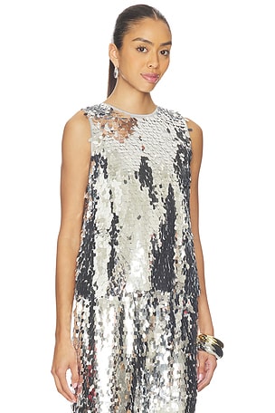 SIMONMILLER Shirley Sequin Top in Metallic Silver