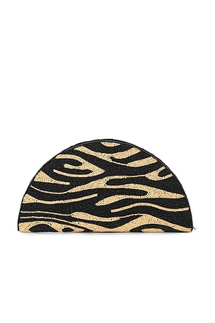 SIMONMILLER Beaded Lune Clutch in Black,Tan