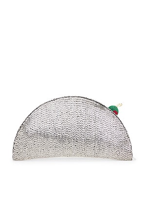 SIMONMILLER Beaded Lune Clutch in Metallic Silver