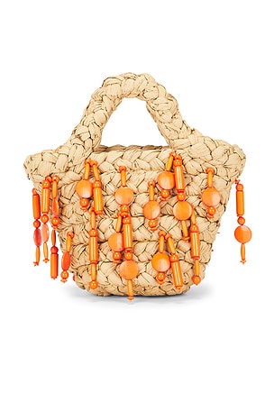 SIMONMILLER Beaded Mercado Mini Tote Bag in Beige,Orange