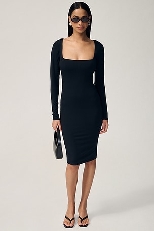Smooth Layers Square Neck Long Sleeve Midi Dress SKIMS