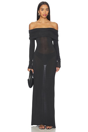 VESTIDO LONGO TRANSPARENTE DE MODAL COM OMBROS À MOSTRA SKIMS
