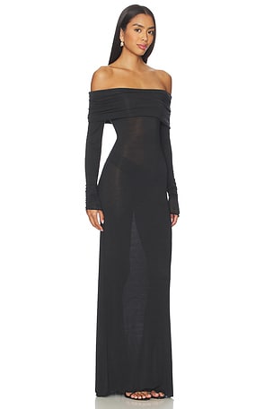 SKIMS Sheer Modal Off Shoulder Long Dress in Black