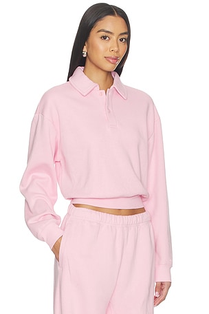 SKIMS Cotton Fleece Polo Sweatshirt in Pink