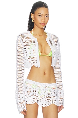 SKIMS Crochet Swim Cropped Cardigan in White