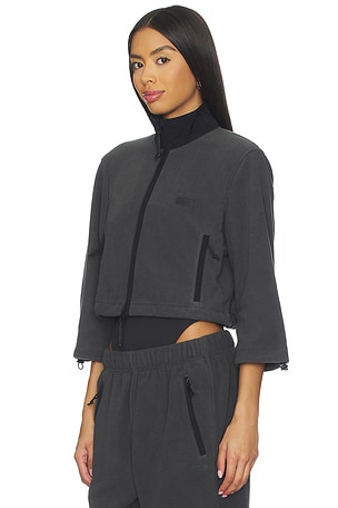 SKIMS Fleece Lounge Shrunken Zip Up in Chocolate