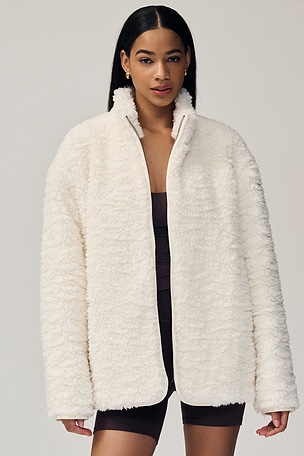 Faux Fur Zip Up Mock Neck Jacket