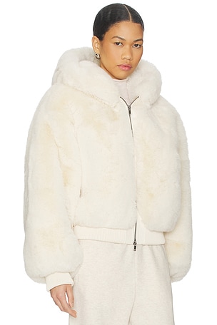 SKIMS Faux Fur Shrunken Zip Up Jacket in White