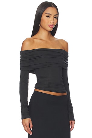 SKIMS Sheer Modal Off Shoulder Long Sleeve Top in Black