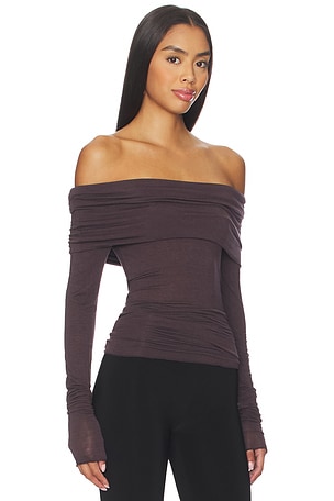 SKIMS Sheer Modal Off Shoulder Long Sleeve in Purple