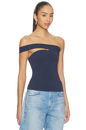 SKIMS Cotton Jersey One Shoulder Tube Top in Navy