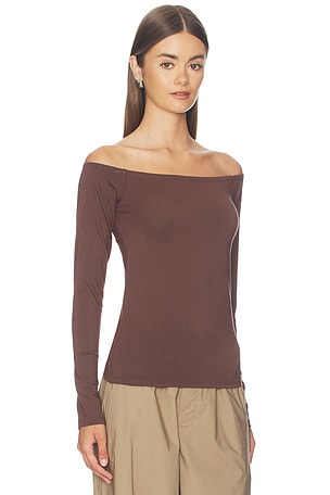 SKIMS Smooth Layers Long Sleeve Off The Shoulder Top in Brown