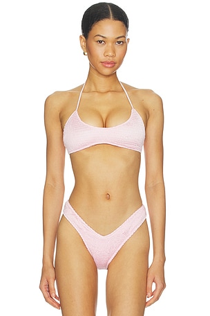 Satin Swim Smocked Scoop Bikini Top SKIMS