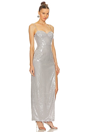 SAU LEE Opal Gown in Metallic Silver