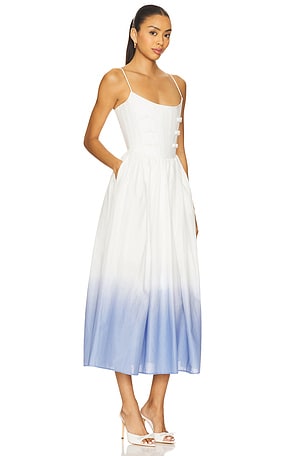 SAU LEE Henley Dress in White,Blue