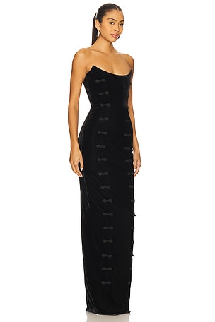 SAU LEE Vesper Velvet Gown in Black. Size 2. Also