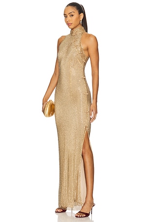 SAU LEE Santana Crystal Dress in Metallic Gold